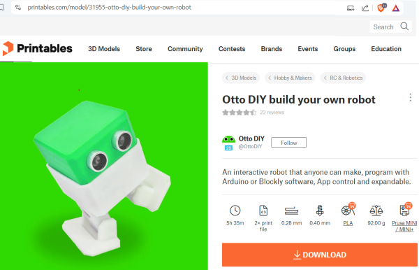 Image showing Printables Download Page for DIY Otto Robot